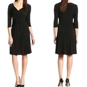 B-Slim Cross Front Stretch Dress 3/4 Sleeve Black Large   New